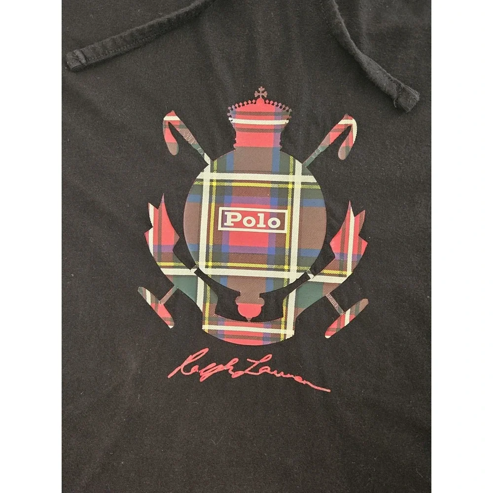 Polo Ralph Lauren Holiday Heritage Black W Plaid Logo Men's Small Hooded T-Shirt